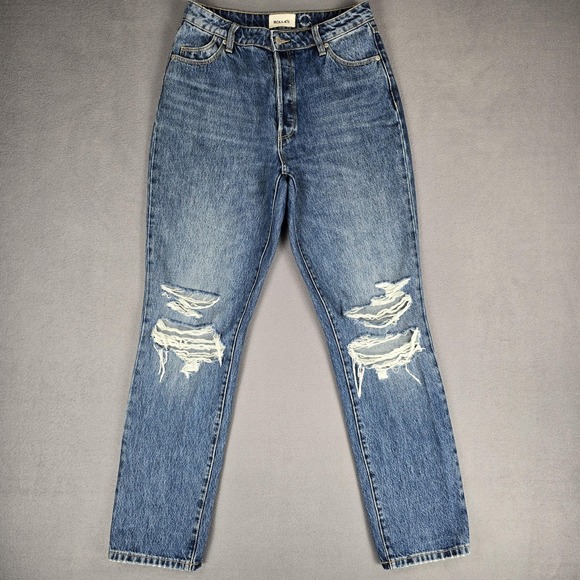 Rolla's Jeans Womens 28 High Rise Straight Distressed Button Fly Organic Cotton‎ - Picture 2 of 16